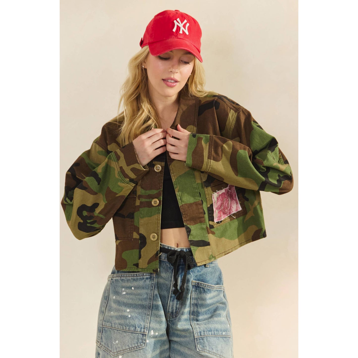 Camo Contrast Jacket: Camo Sequin