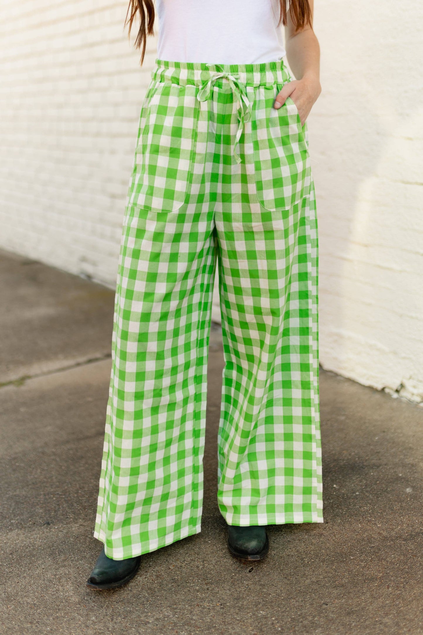 KELLY GREEN GINGHAM PANT