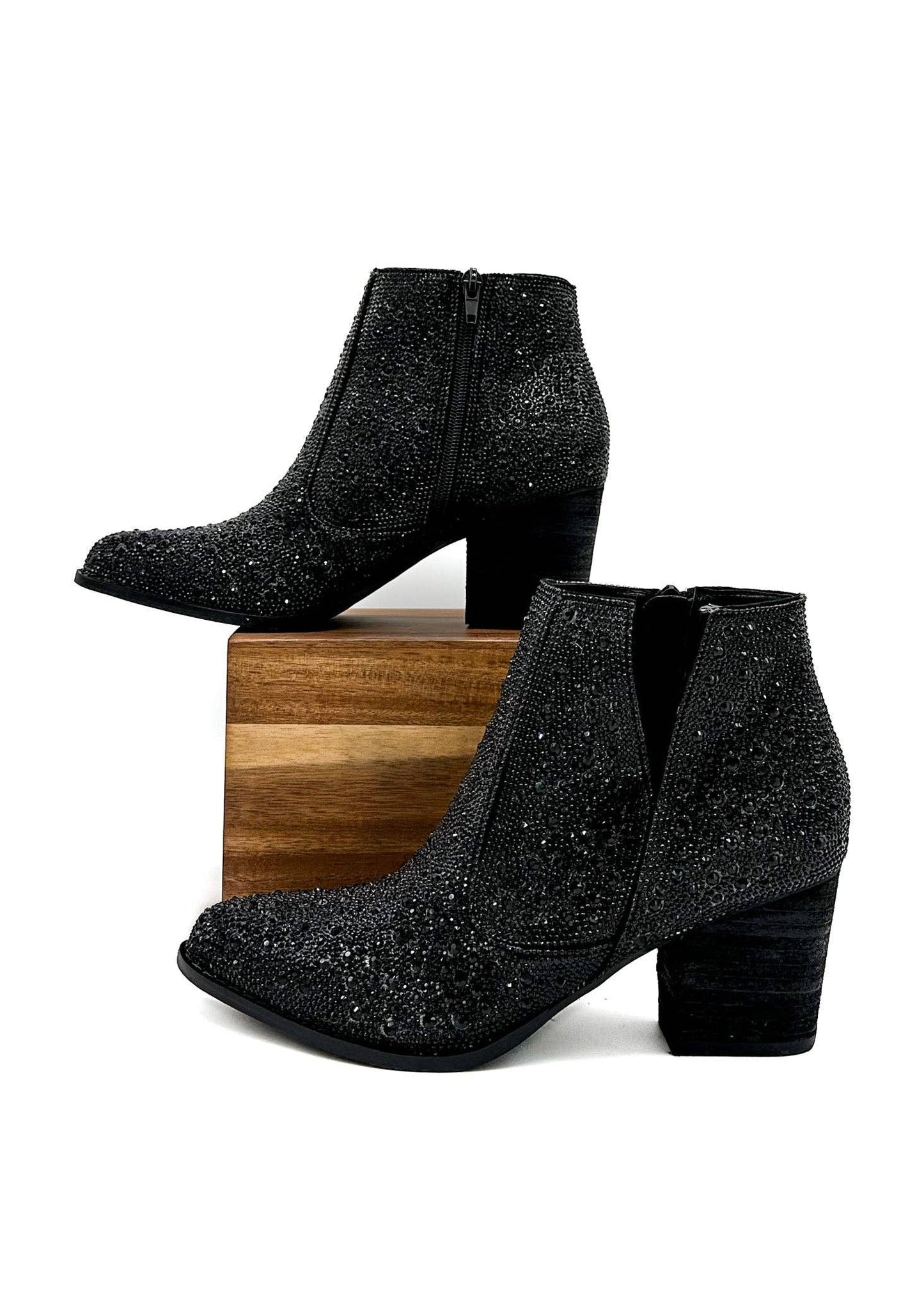 Shine Star Rhinestone Bootie in Black: 7.5