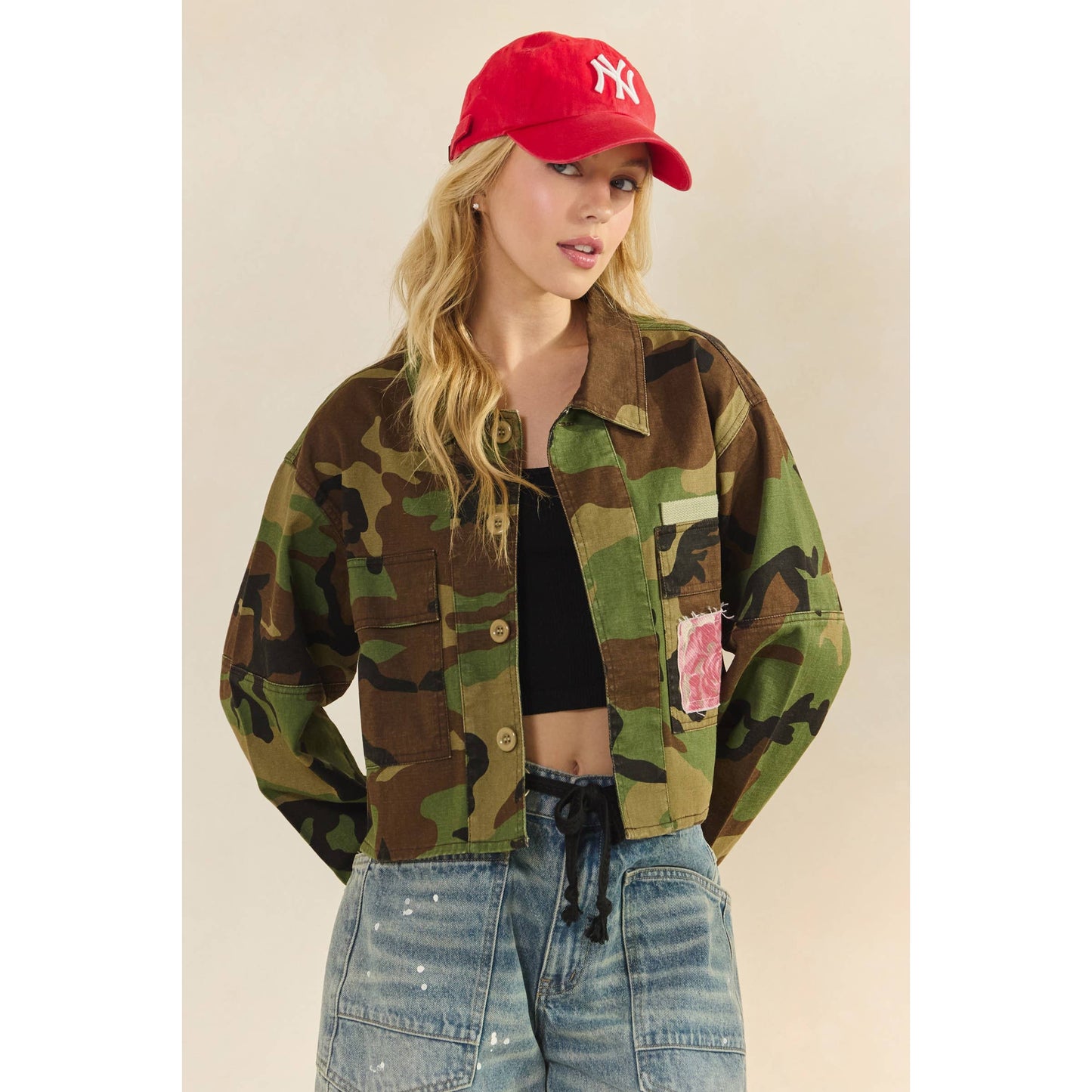 Camo Contrast Jacket: Camo Sequin