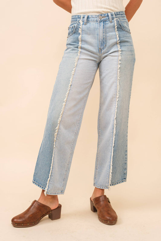 63004P - Crop Baggy Wide Leg Dad Jeans: LIGHT WASH