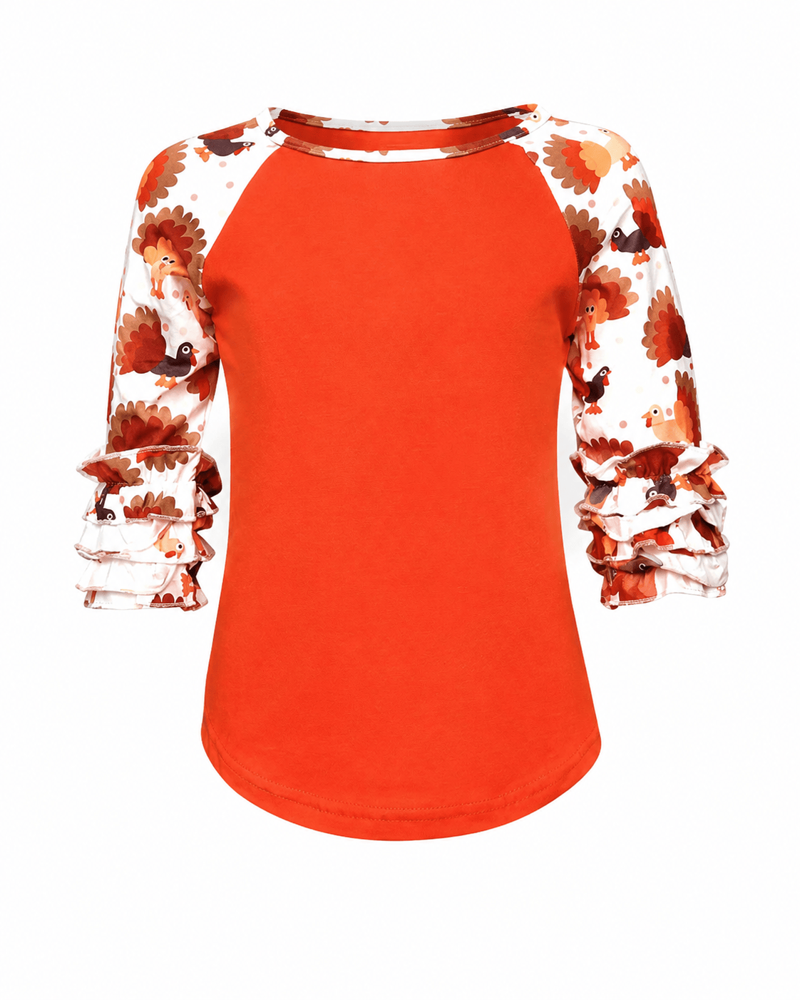 Turkey Thanksgiving Orange Ruffle Top: 6-7 years