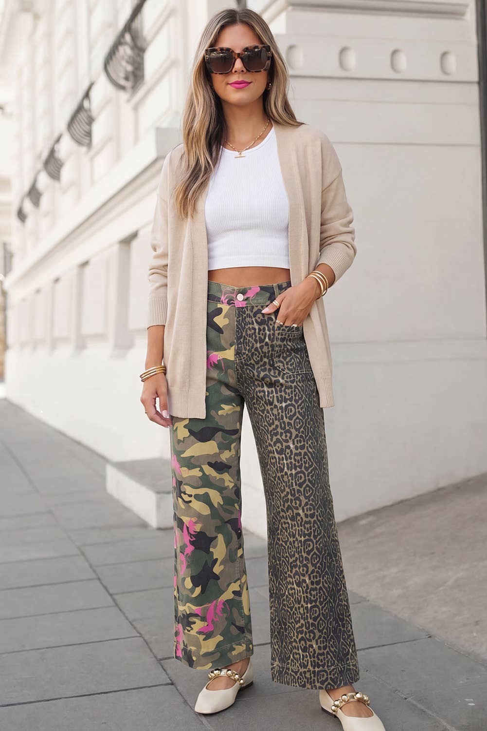 Fashion Leopard Camo Print Wide Leg Jeans | 4-16: Sky Blue Stripe / 6