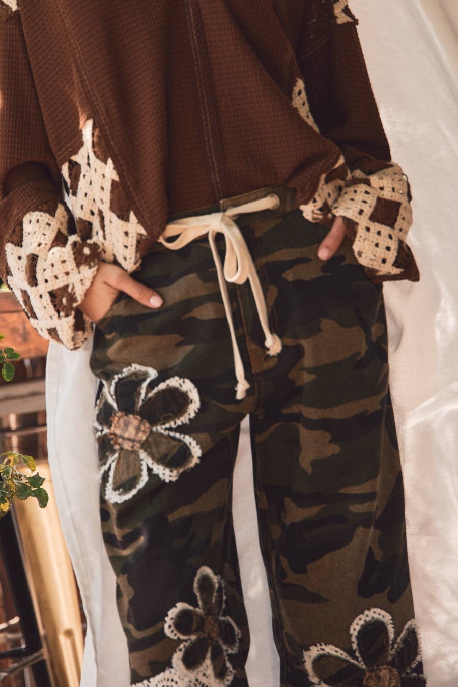 Plus Camouflage Print Drawstring Pants: WASHED CAMO