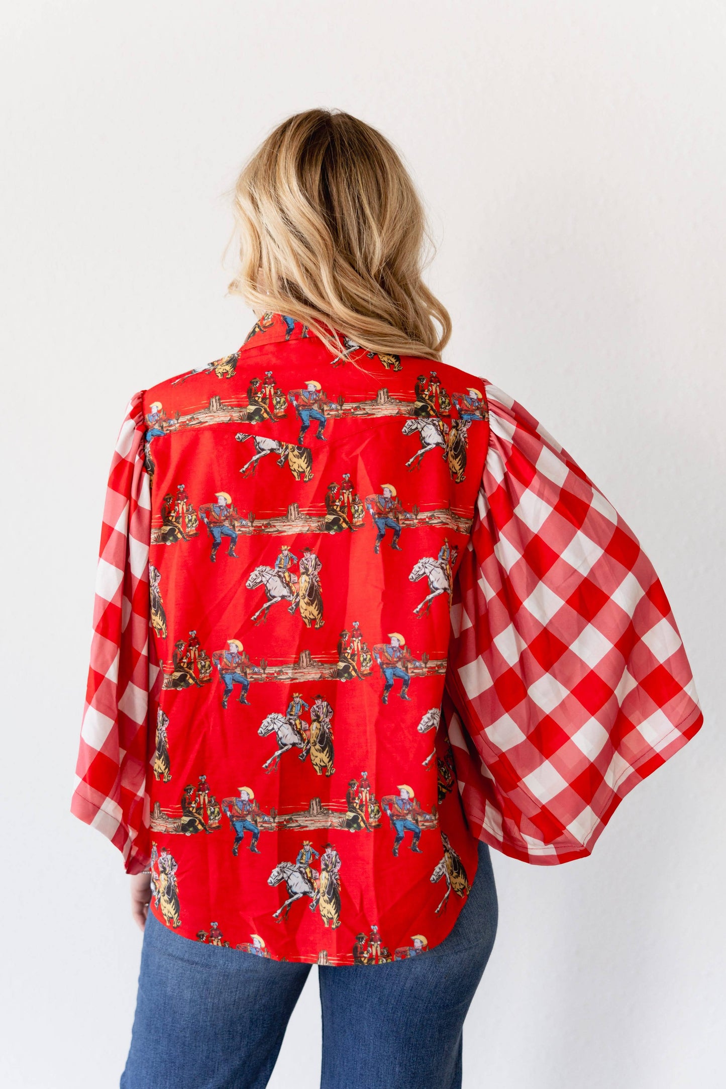 RED WHITE GINGHAM WESTERN TOP