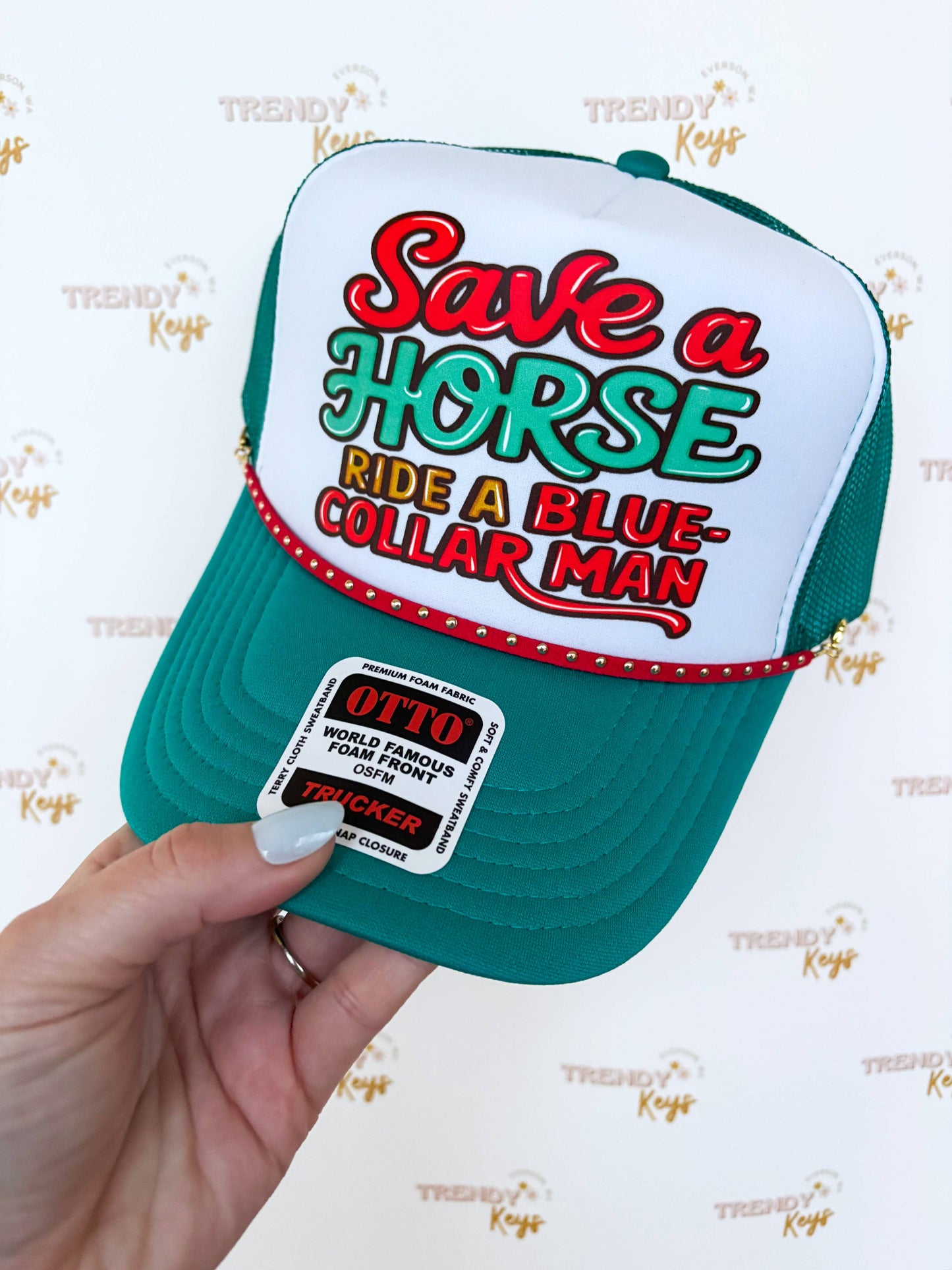 Save A Horse Ride A Blue Collar Man Trucker Hat: No Chain