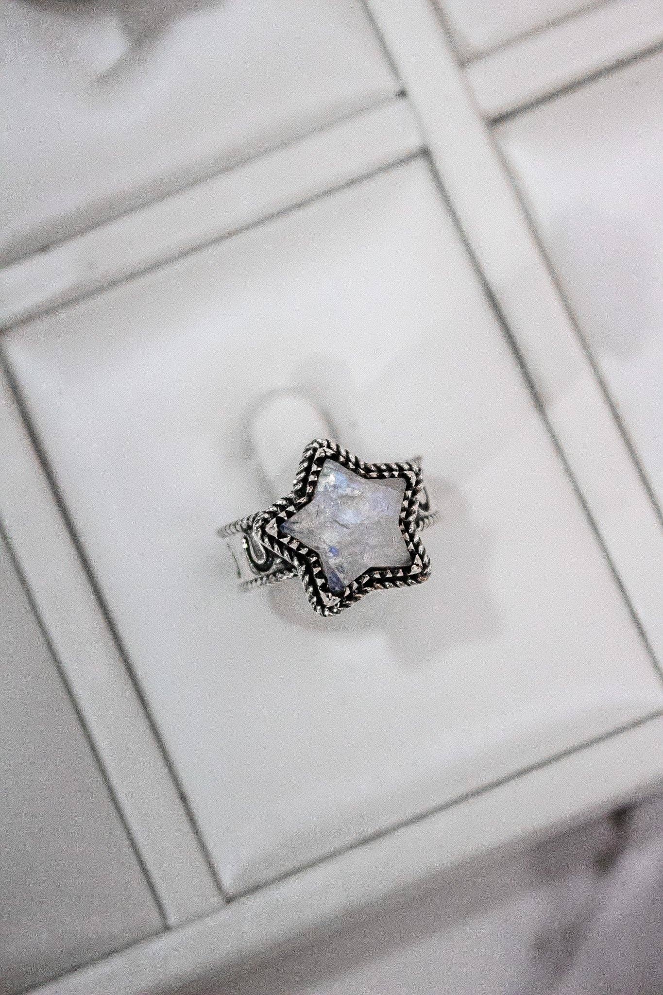 Starry Stamped Sterling Ring: Kingman Turquoise / 7