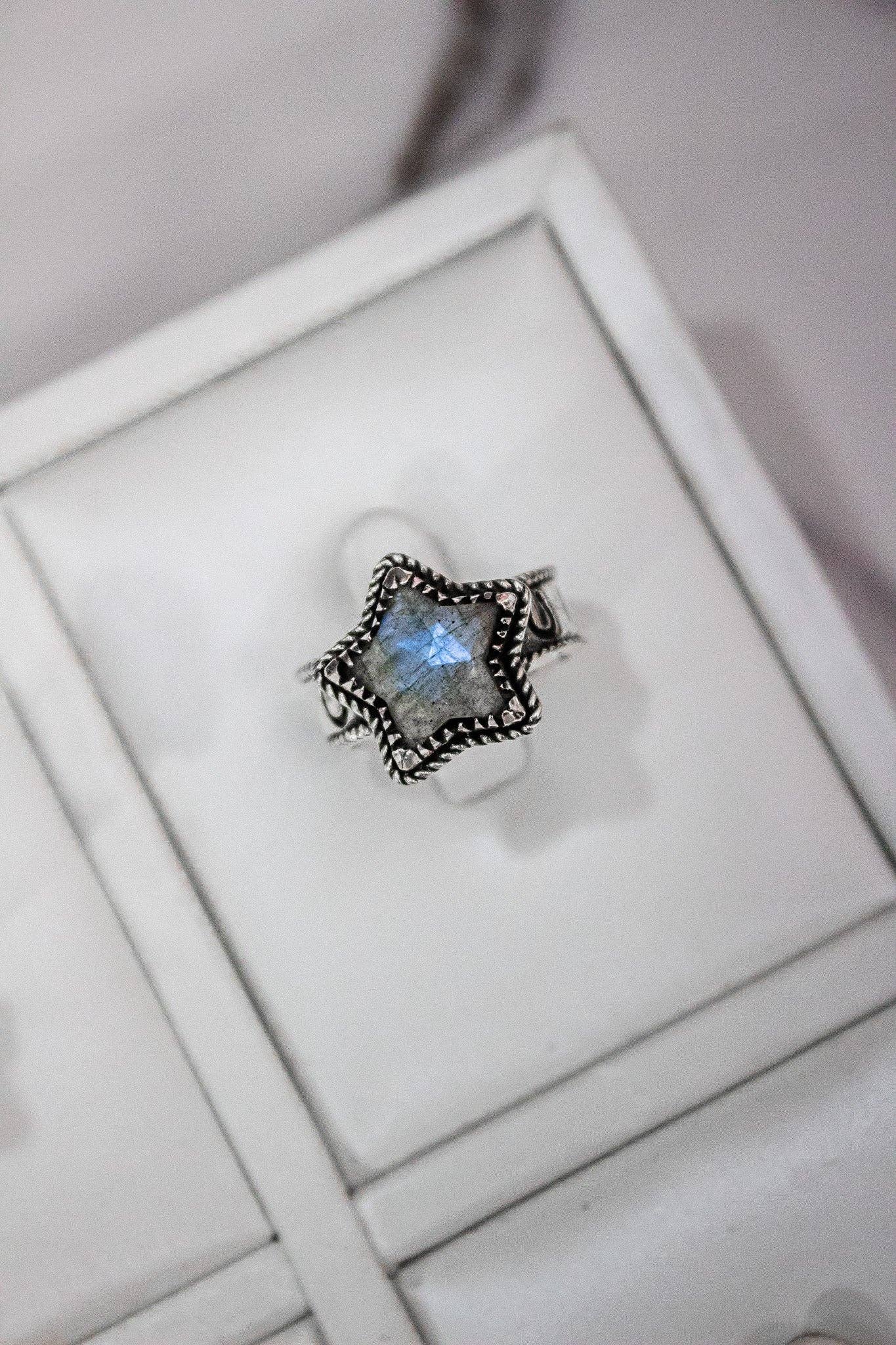 Starry Stamped Sterling Ring: Kingman Turquoise / 7
