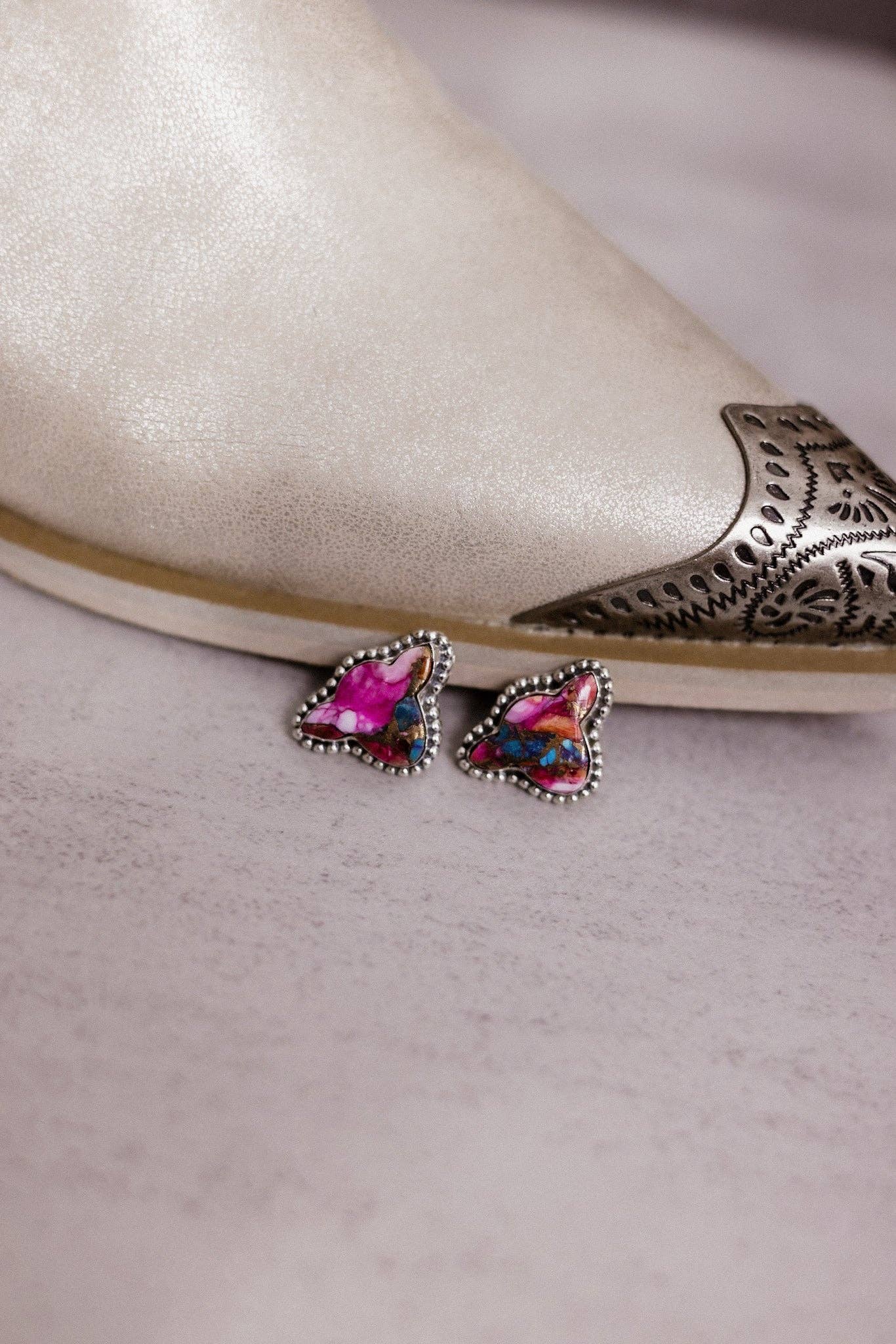 Lil Cow Slab Earrings: Pink Copper / STUDS