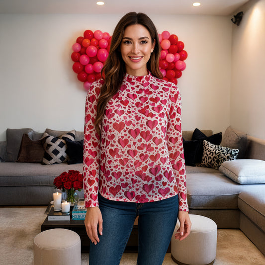 WHITE MESH TOP WITH PINK/RED HEARTS