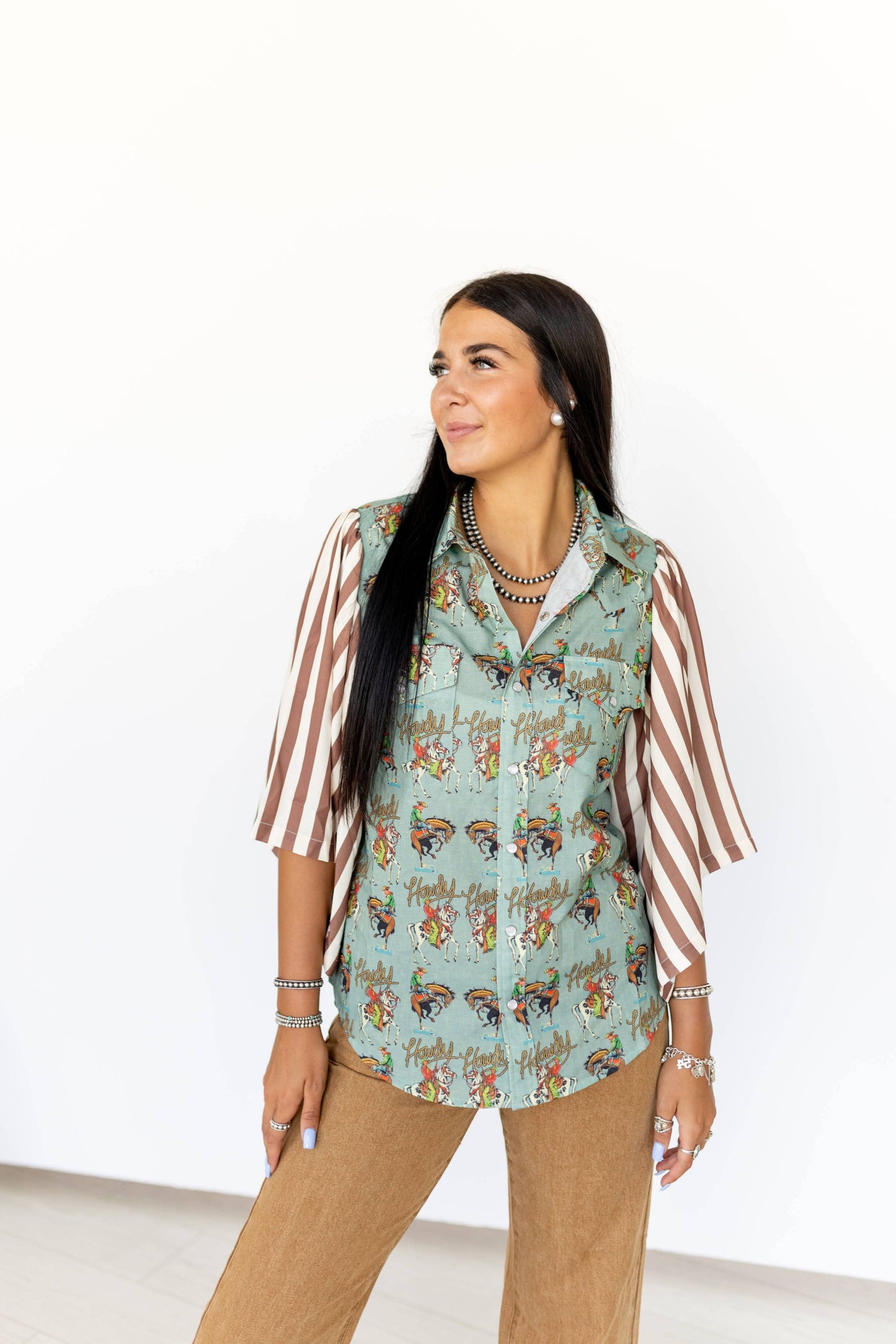 TEAL HOWDY STRIPED TOP