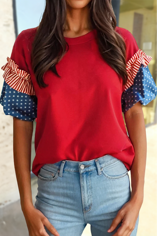 Stars Stripes Short Puff Sleeve Top