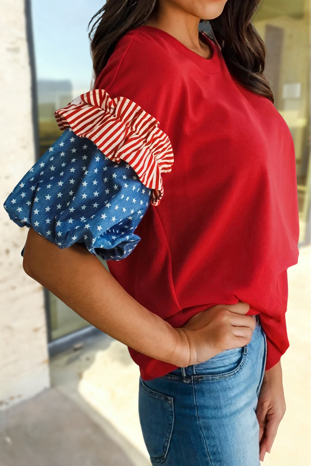 Stars Stripes Short Puff Sleeve Top