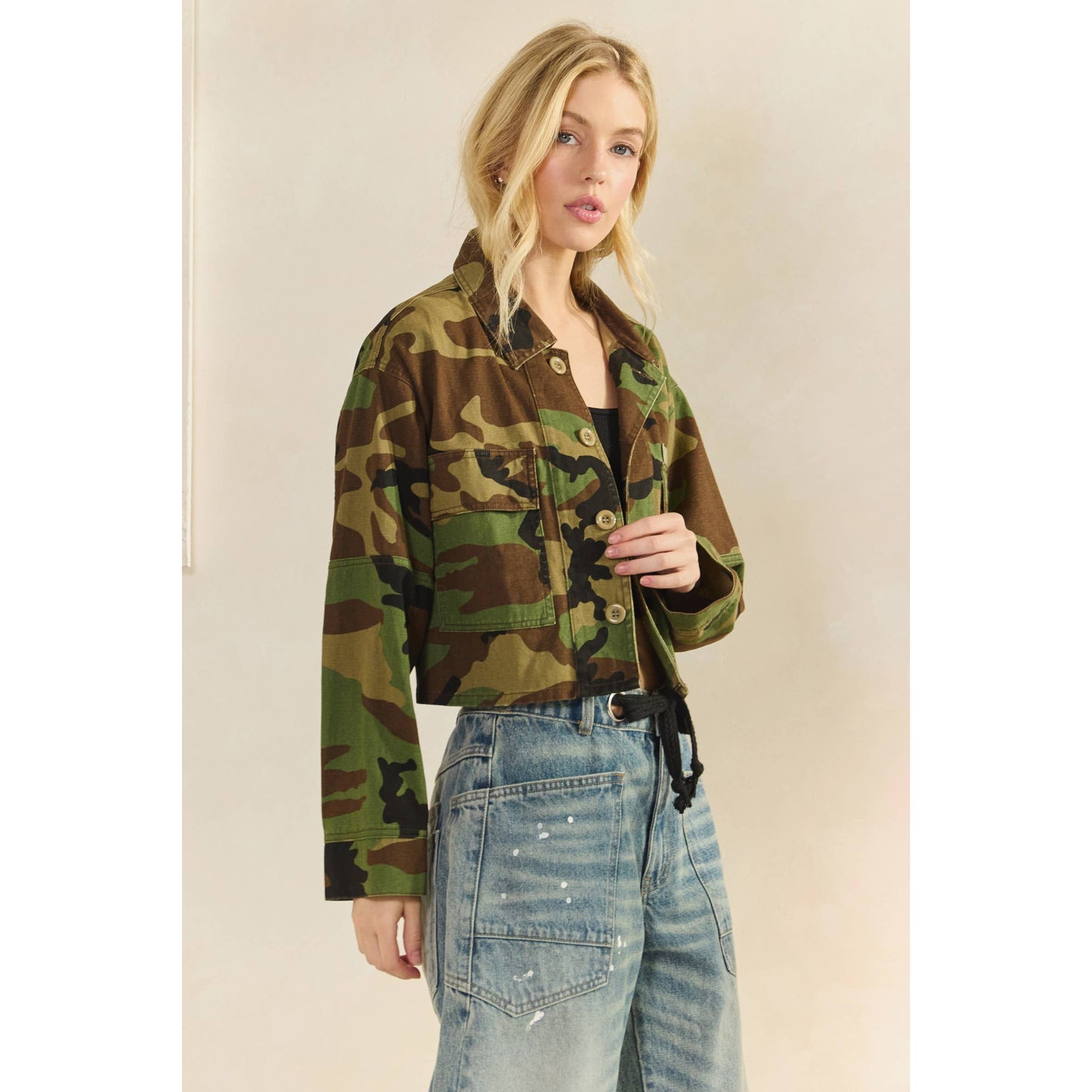 Camo Contrast Jacket: Camo Sequin