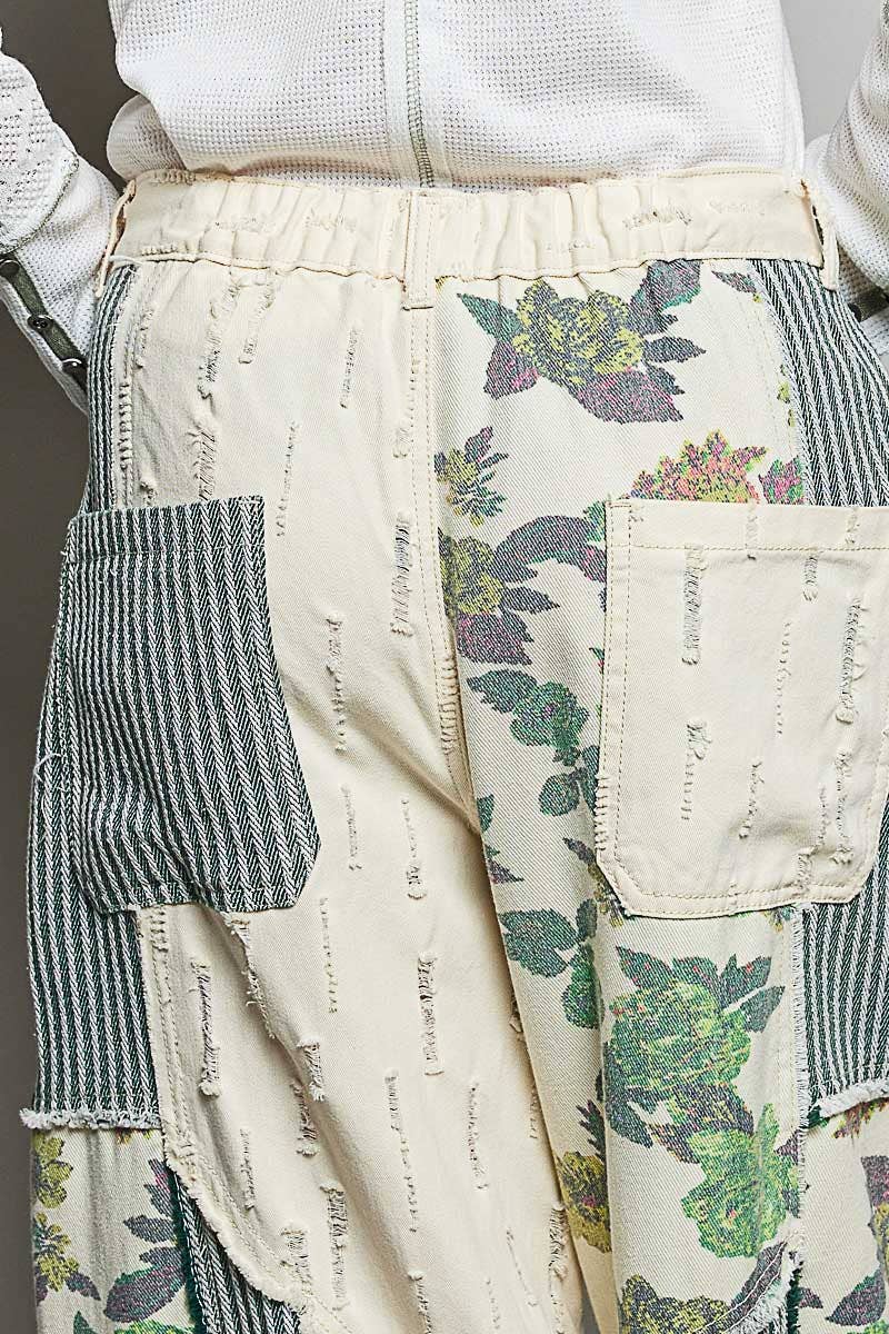Stripe Patch Back Elastic Band Twill High Rise Wide Pants