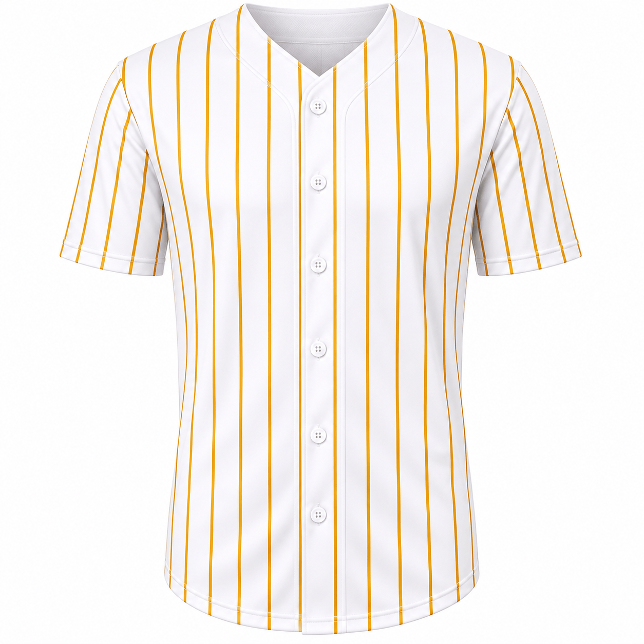 Adult Pinstripe Button-Down Baseball Jersey: White/Gold (Pinstripe) / Medium