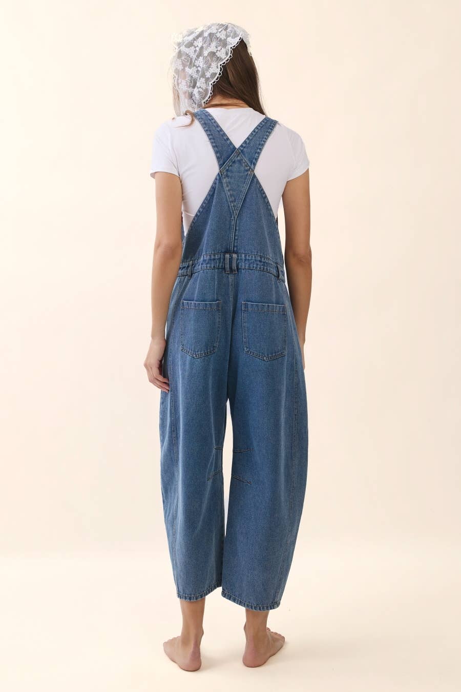 Star Patch Denim Barrel Overall: WASHED DENIM