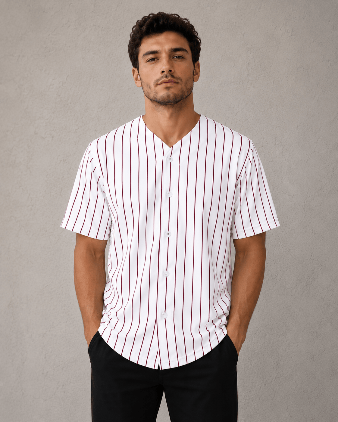 Adult Pinstripe Button-Down Baseball Jersey: White/Gold (Pinstripe) / Medium