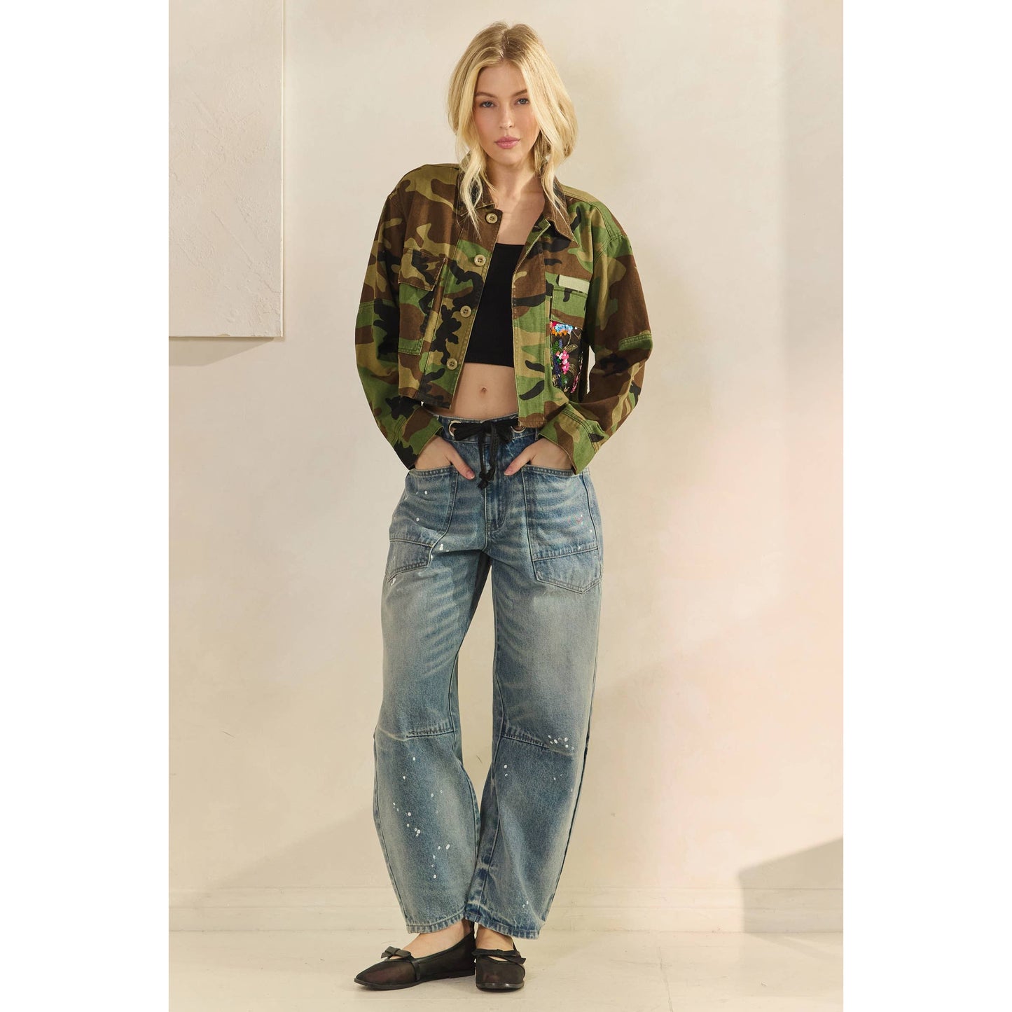 Camo Contrast Jacket: Camo Sequin