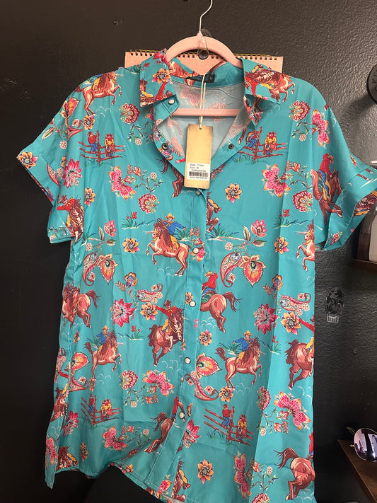 TURQUOISE BUTTON UP COWBOY SHIRT