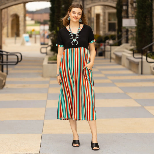 Serape Print Dress w/ Pockets