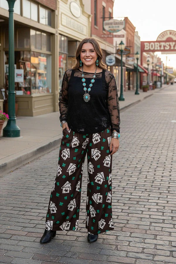 WESTERN PATTERN PRINT WIDE LEG PANT