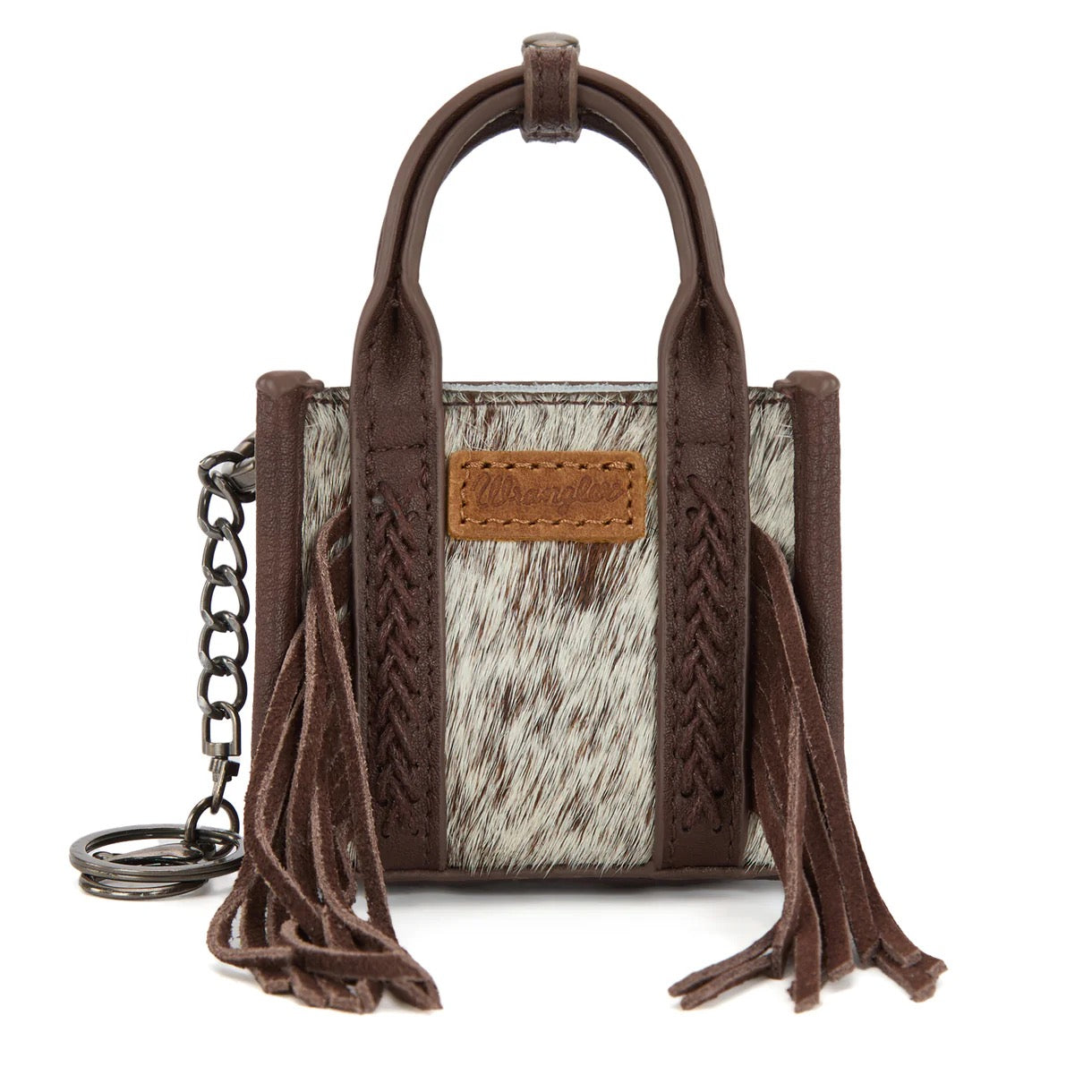 Wrangler Cowhide Mini Fringe Tote / Keychain Bag - Coffee