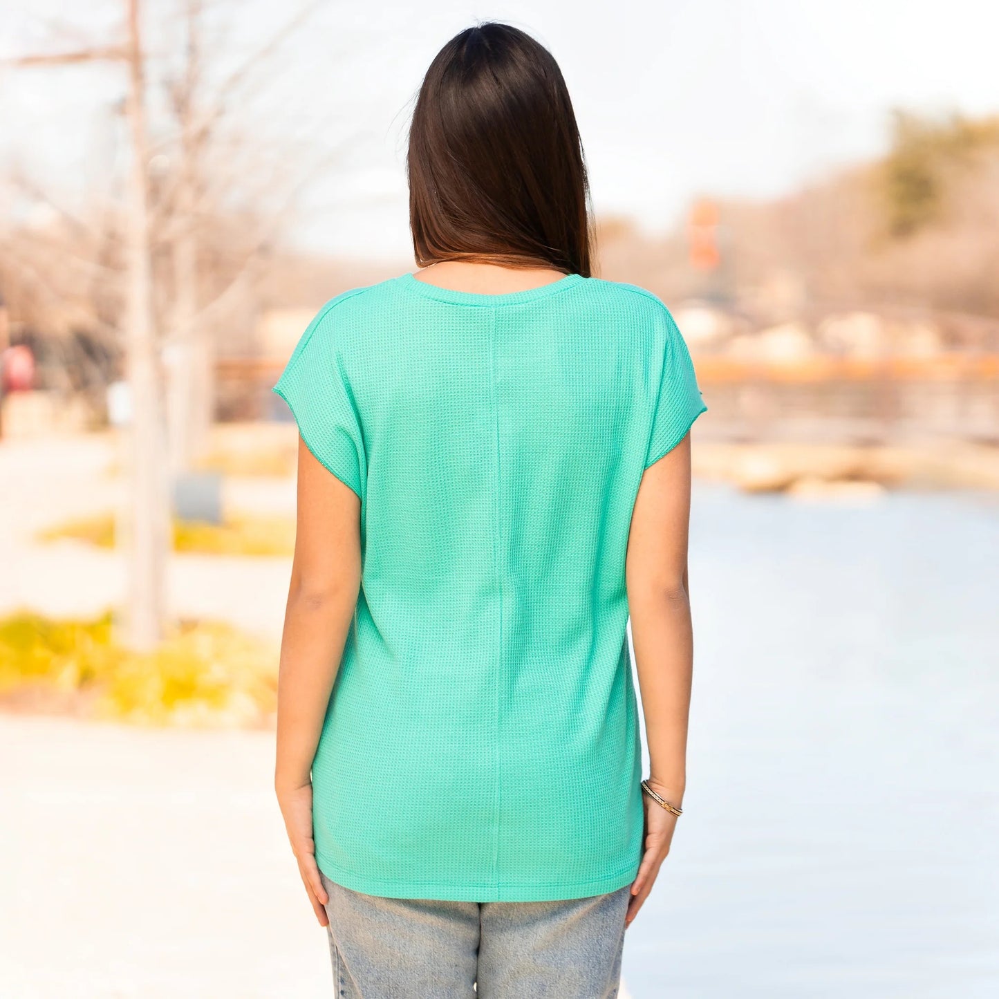 Solid Waffle Knit Half Sleeve Top