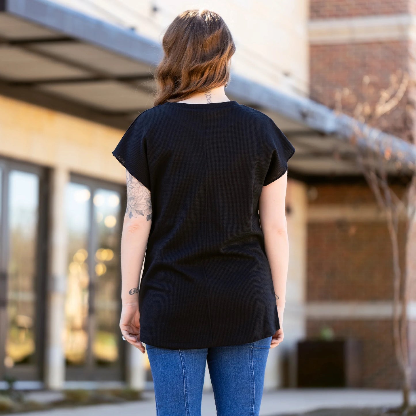 Solid Waffle Knit Half Sleeve Top