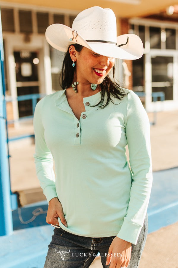 Mint Western Quarter Concho Button Long Sleeve
