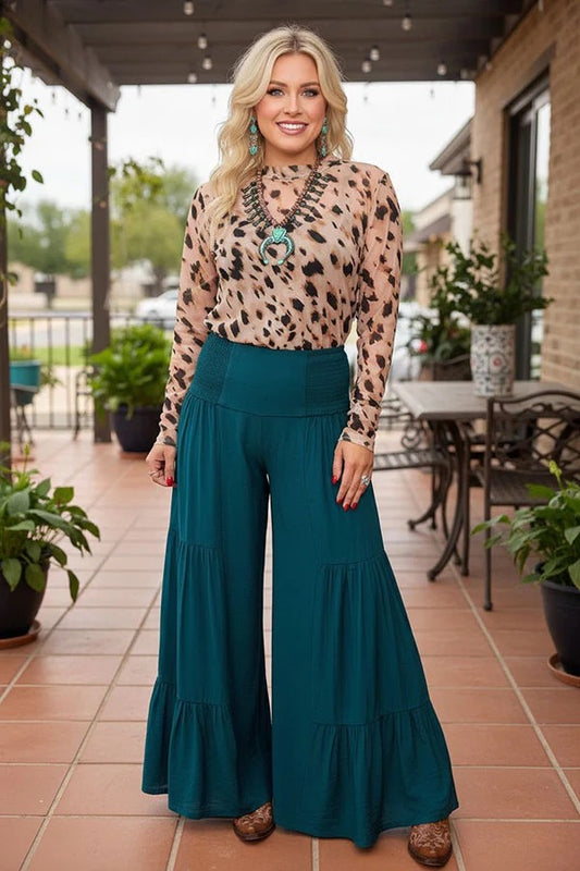 Western teal tiered wide leg