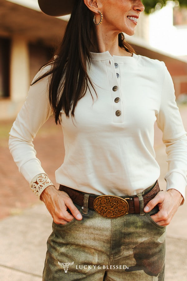 Ivory Western Quarter Concho Button Long Sleeve