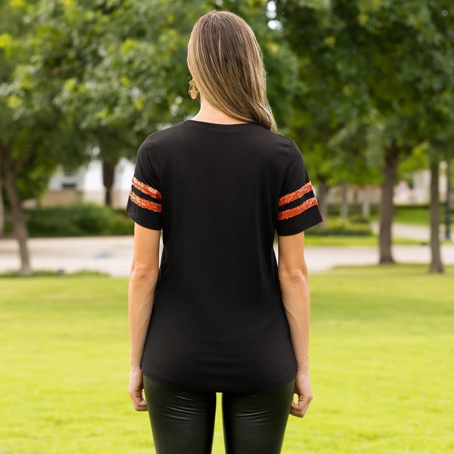 SPOOKY Halloween Half Sleeve Top with Sequin Accents