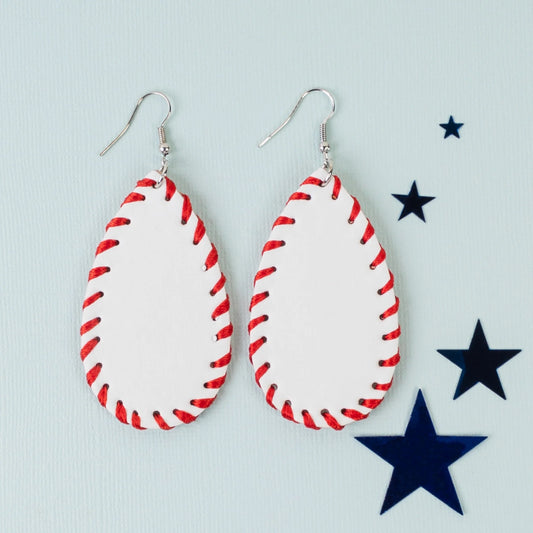 Baseball Leather Earrings - White & Red