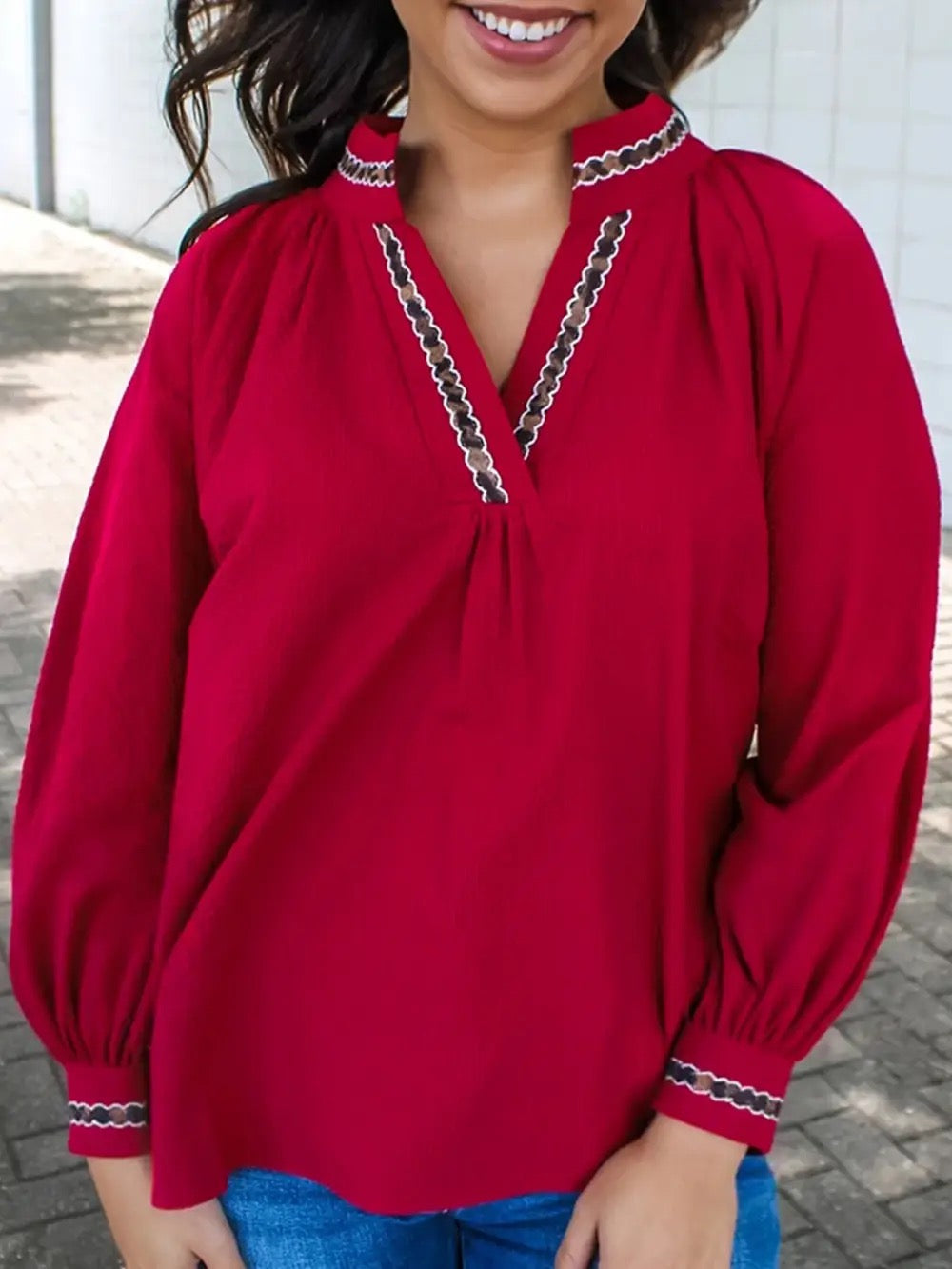 Leopard Jacquard Print V Neck Textured Blouse