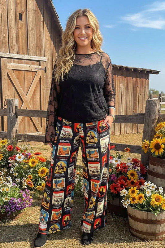 WESTERN PATTERN PRINT WIDE LEG PANT