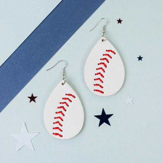Baseball Leather Earrings - White & Red