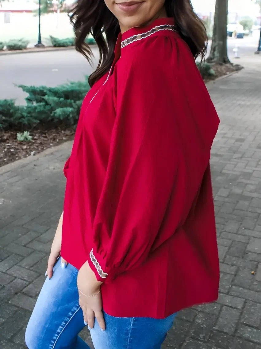 Leopard Jacquard Print V Neck Textured Blouse