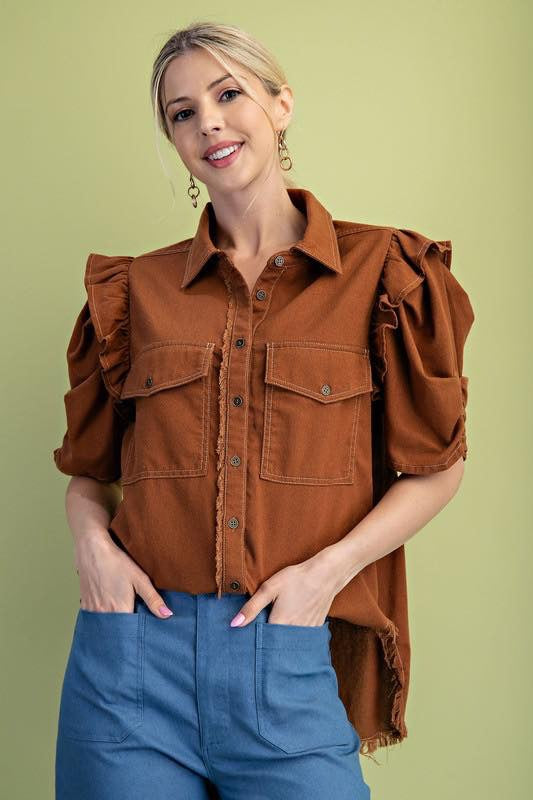 GIGIO DENIM RUFFLE SLEEVE