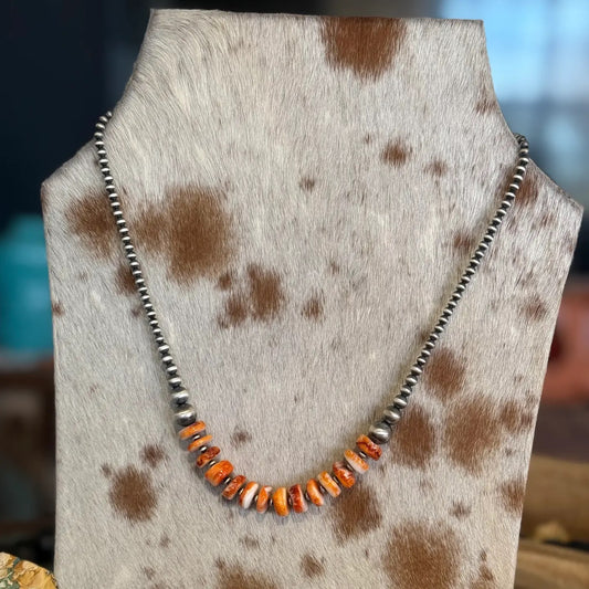 Graduated  Sterling Pearls & Orange Spiny Oyster