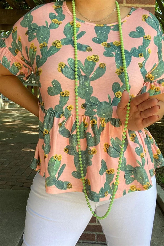 Cactus print ruffle short sleeve