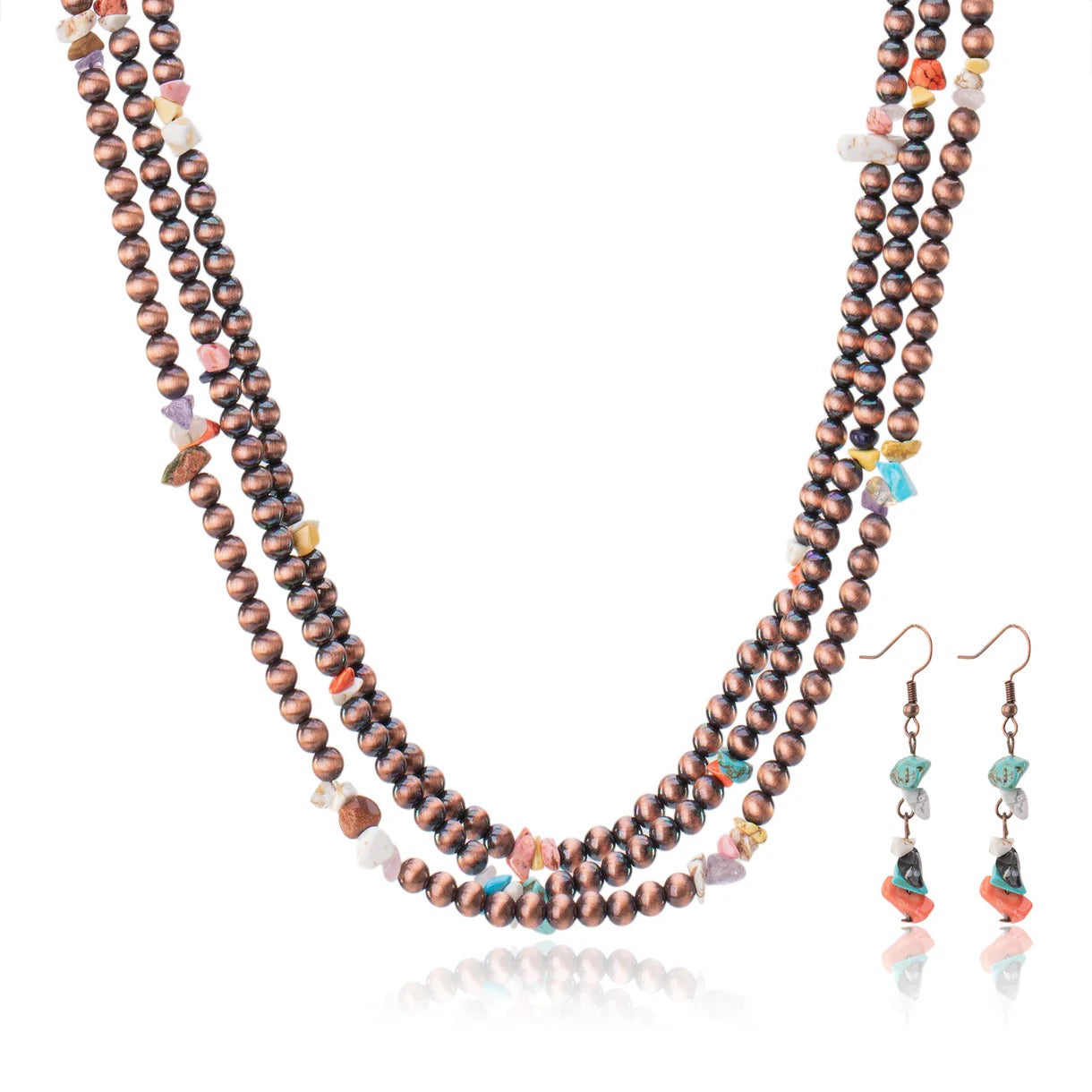 Rustic Couture's Layered Beaded Chips Mixed Necklace Earrings Set
