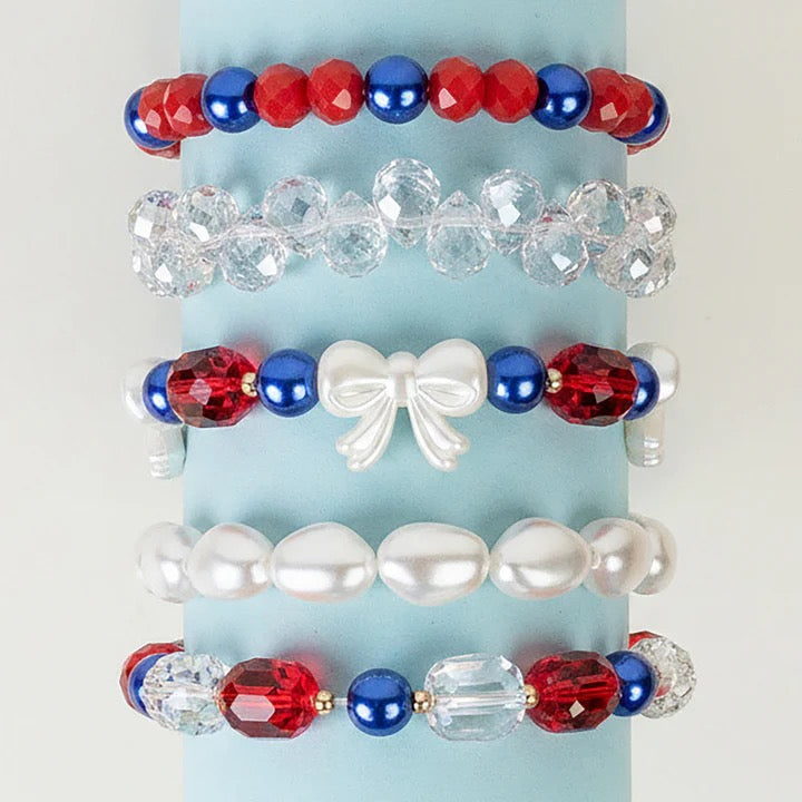 Fourth of July Beaded Stacked Bracelets - Red White & Blue