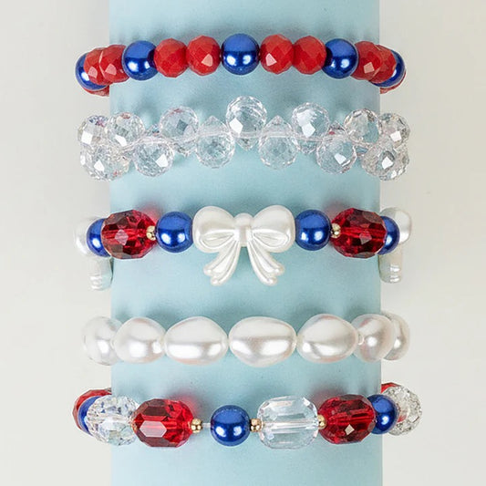 Fourth of July Beaded Stacked Bracelets - Red White & Blue