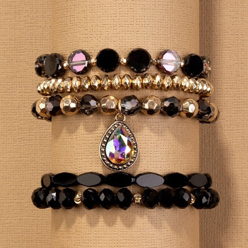Stacked Rhinestone Bracelets - Black