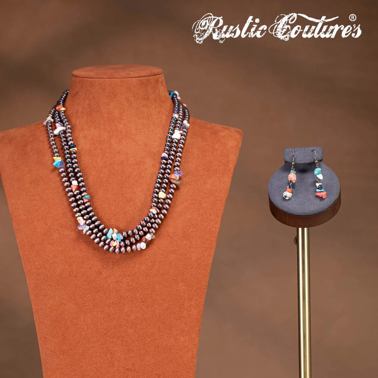 Rustic Couture's Layered Beaded Chips Mixed Necklace Earrings Set