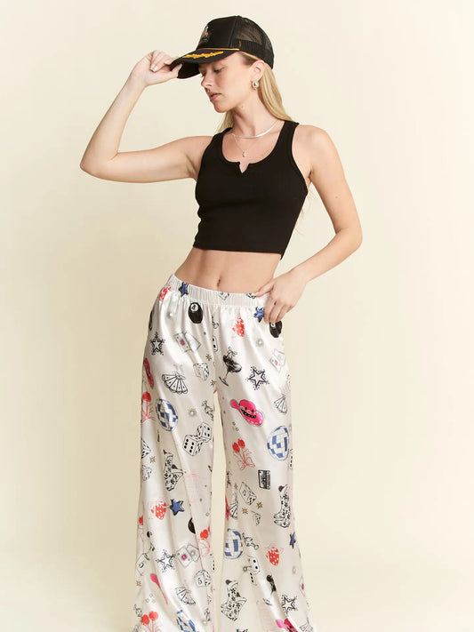 Party Collage Satin Pants
