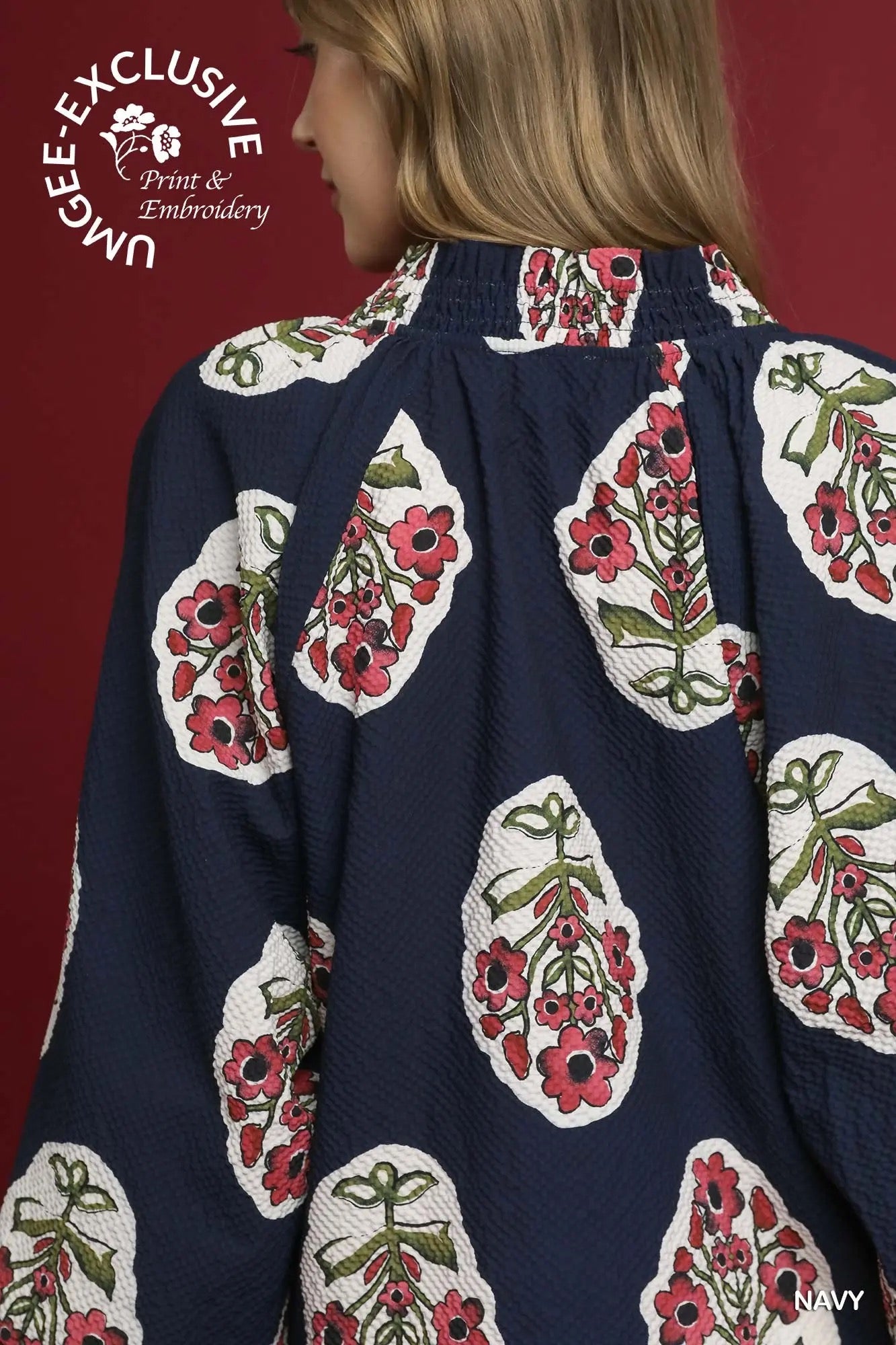 Boho Floral Print Tunic Top NAVY