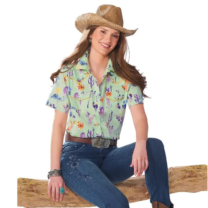Cactus Bloom Print Western Shirt