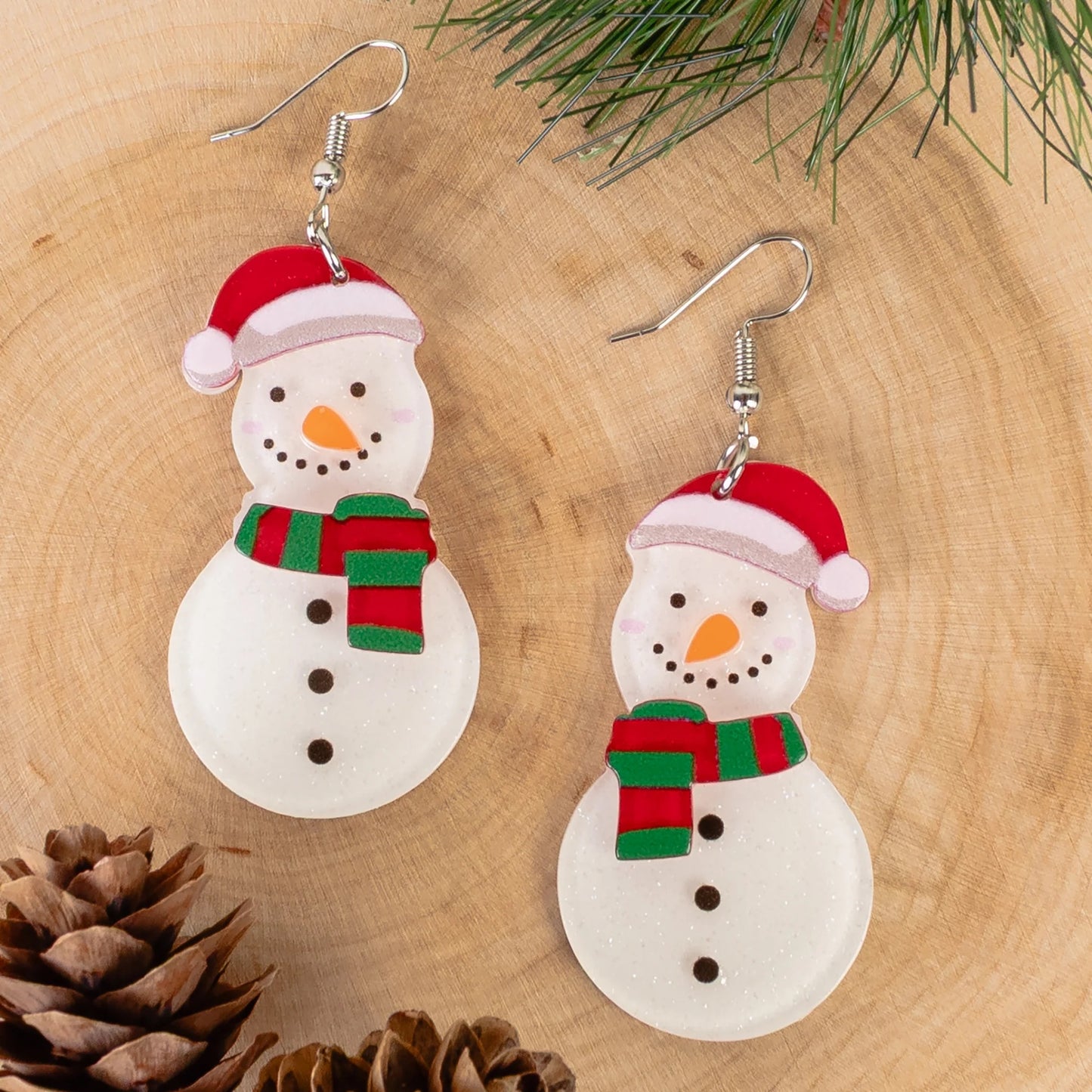 Snowman Earrings - Red